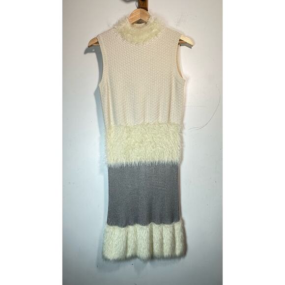 Diane Von Furstenberg fur trimmed Knit Dress Ivory Size S luxury whimsical NWOT - Picture 3 of 13